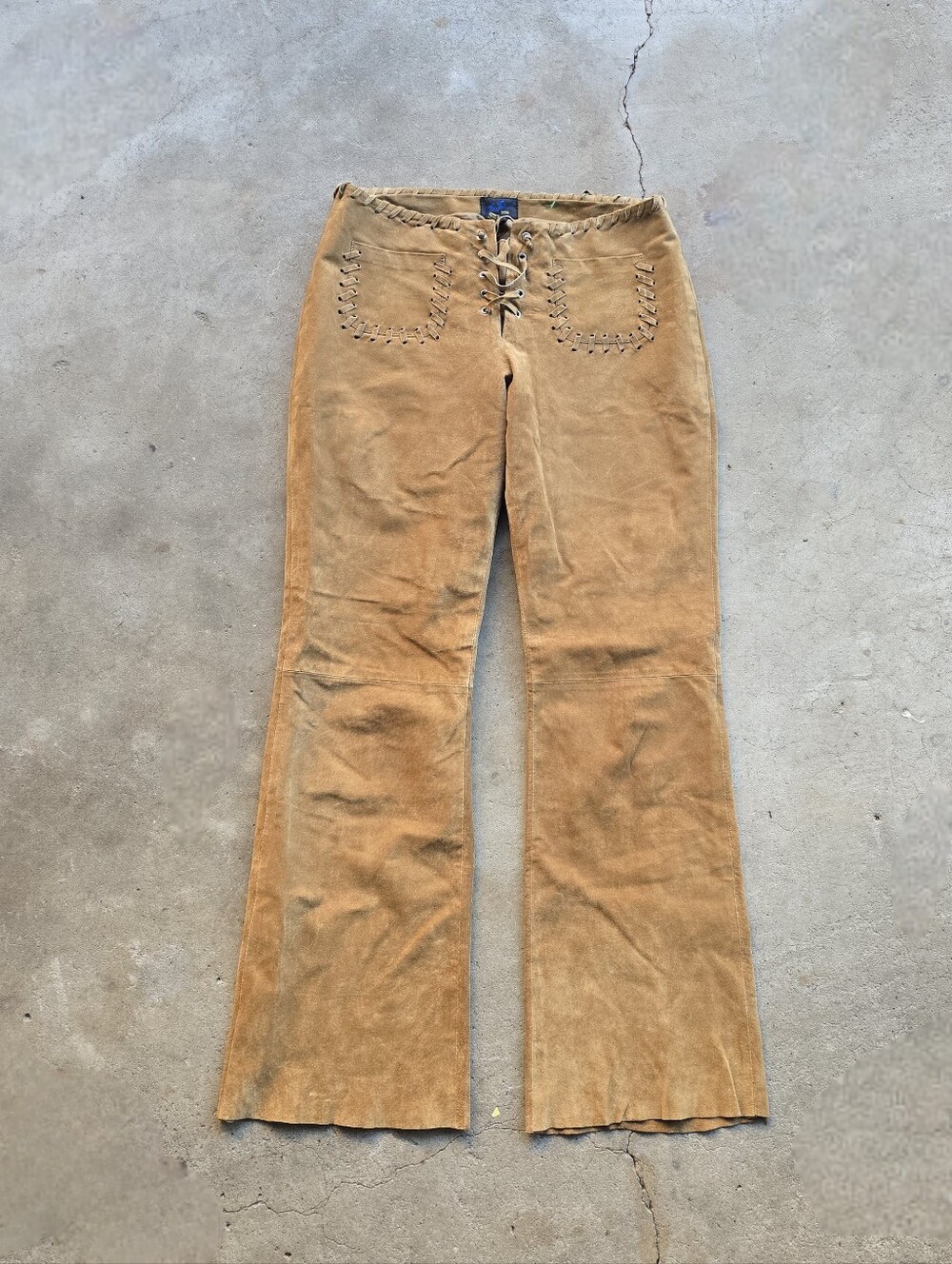 Vintage Y2K jou jou hippie boho low rise Brown Suede Leather Pants 7／8